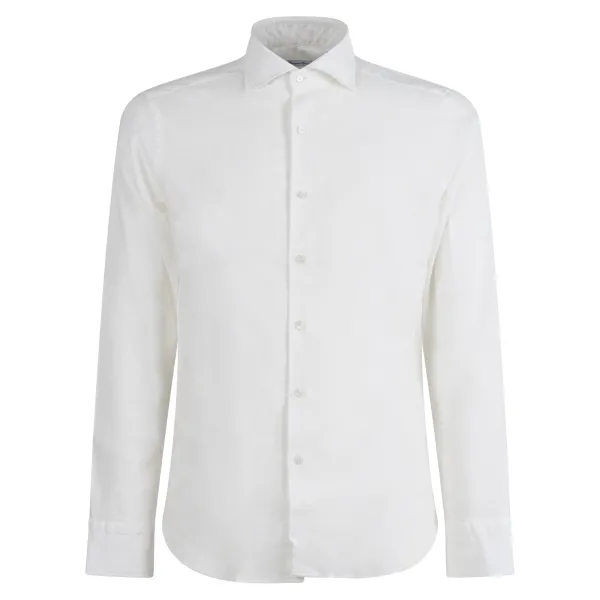 Lavorazione Sartoriale - Camicia bianca in lino e cotone slim fit per uomo |