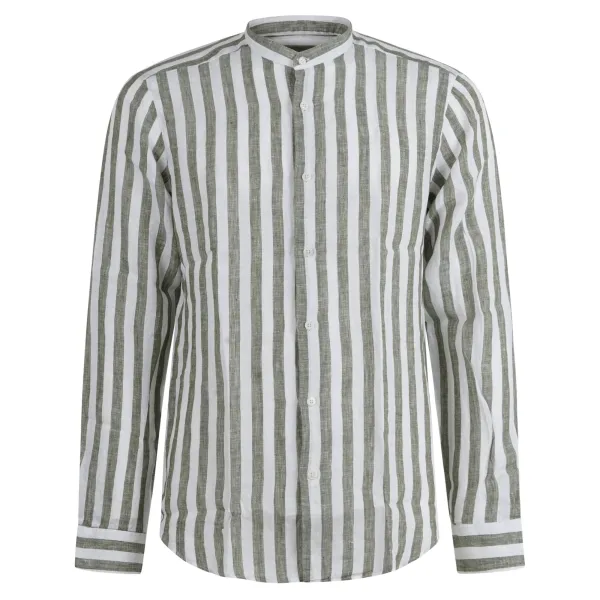 Lavorazione Sartoriale - Camicia bianca coreana rigata in lino slim fit per