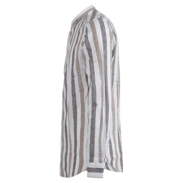 Lavorazione Sartoriale - Camicia bianca coreana rigata in lino e cotone slim 2