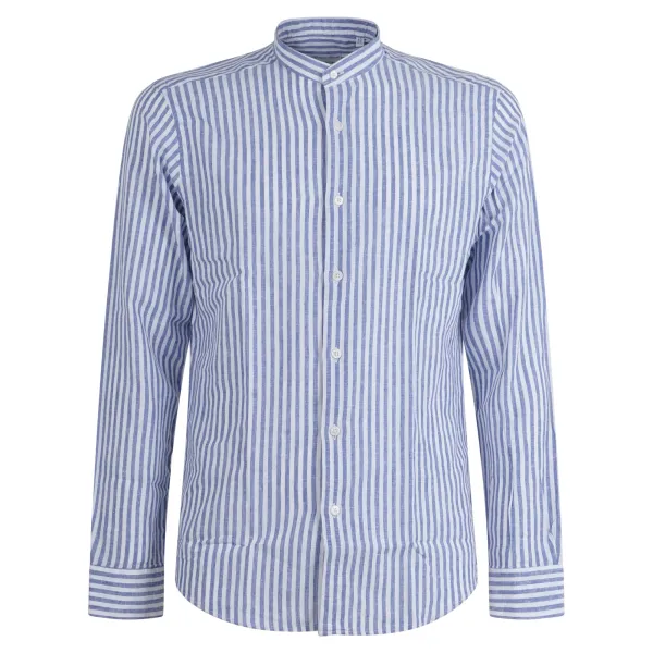 Lavorazione Sartoriale - Camicia bianca coreana rigata in lino e cotone custom