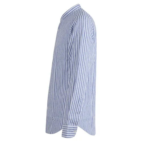 Lavorazione Sartoriale - Camicia bianca coreana rigata in lino e cotone custom