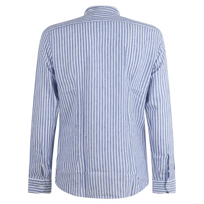 Lavorazione Sartoriale - Camicia bianca coreana rigata in lino e cotone custom