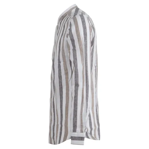 Lavorazione Sartoriale - Camicia bianca coreana rigata in lino e cotone custom