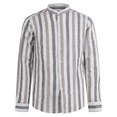 Lavorazione Sartoriale - Camicia bianca coreana rigata in lino e cotone custom