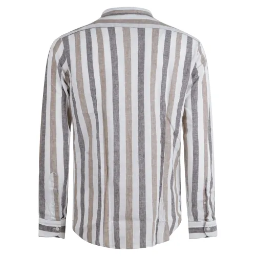 Lavorazione Sartoriale - Camicia bianca coreana rigata in lino e cotone custom