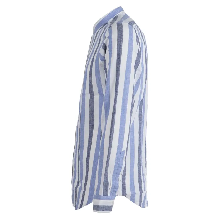 Lavorazione Sartoriale - Camicia bianca coreana rigata in lino e cotone custom