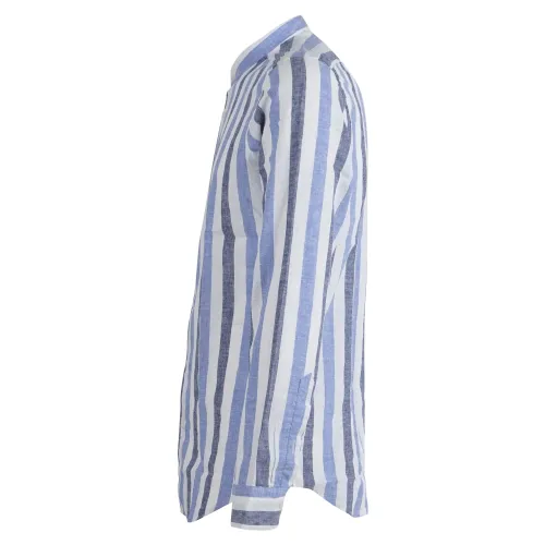 Lavorazione Sartoriale - Camicia bianca coreana rigata in lino e cotone custom