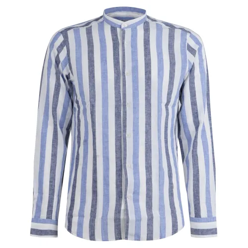 Lavorazione Sartoriale - Camicia bianca coreana rigata in lino e cotone custom