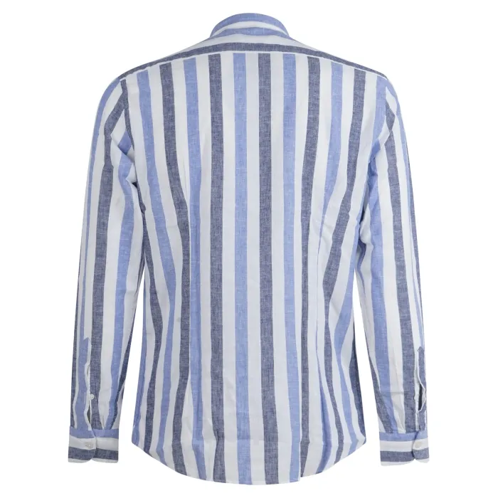 Lavorazione Sartoriale - Camicia bianca coreana rigata in lino e cotone custom
