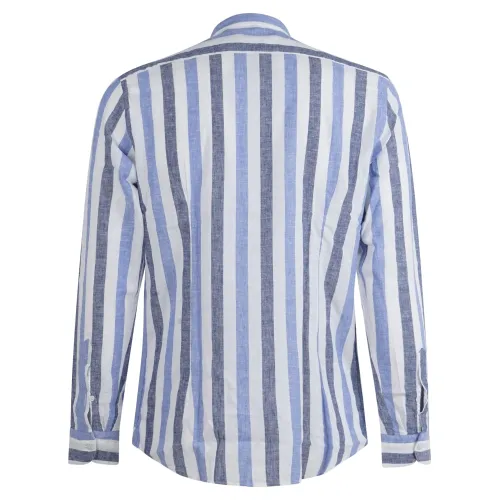 Lavorazione Sartoriale - Camicia bianca coreana rigata in lino e cotone custom