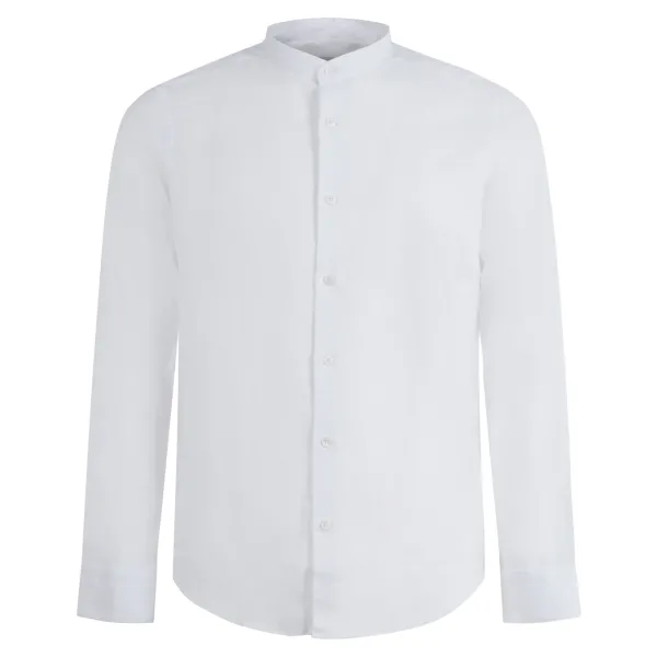 Lavorazione Sartoriale - Camicia bianca coreana in lino e cotone slim fit per