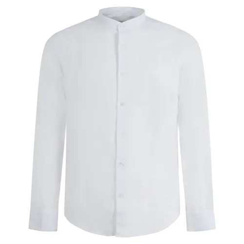 Lavorazione Sartoriale - Camicia bianca coreana in lino e cotone slim fit per