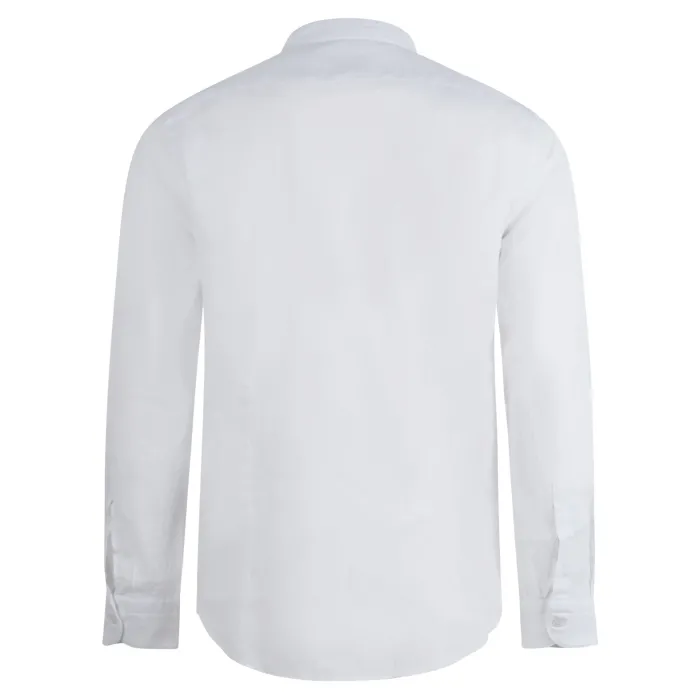 Lavorazione Sartoriale - Camicia bianca coreana in lino e cotone slim fit per
