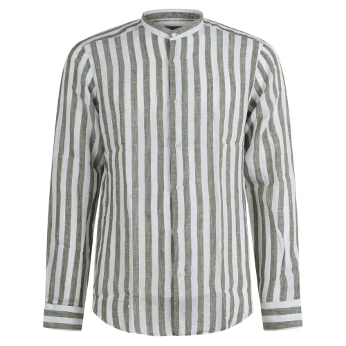 Lavorazione Sartoriale - Camicia bianca coreana in lino custom fit per uomo |