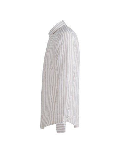 Camicia beige rigata in lino custom fit per uomo | MaisonBorracci