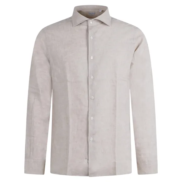 Lavorazione Sartoriale - Camicia beige in lino e cotone slim fit per uomo |