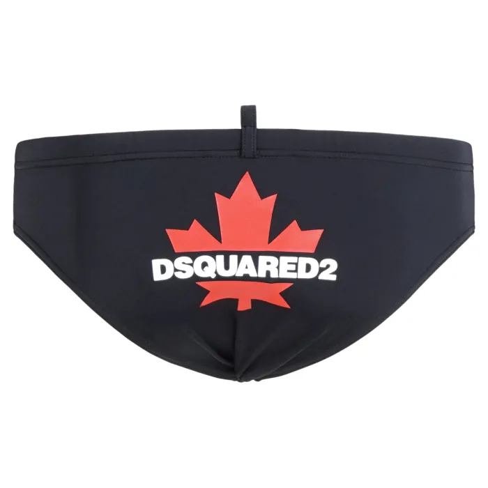 Dsquared2 - Slip mare nero con stampa foglia logo sul reto per uomo | d7b315590