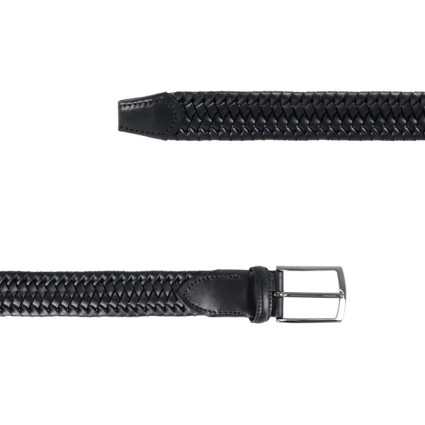Italian Belts - Cintura nera in pelle a treccia con elastico per uomo | cerato 2