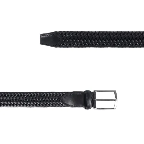 Italian Belts - Cintura nera in pelle a treccia con elastico per uomo | cerato