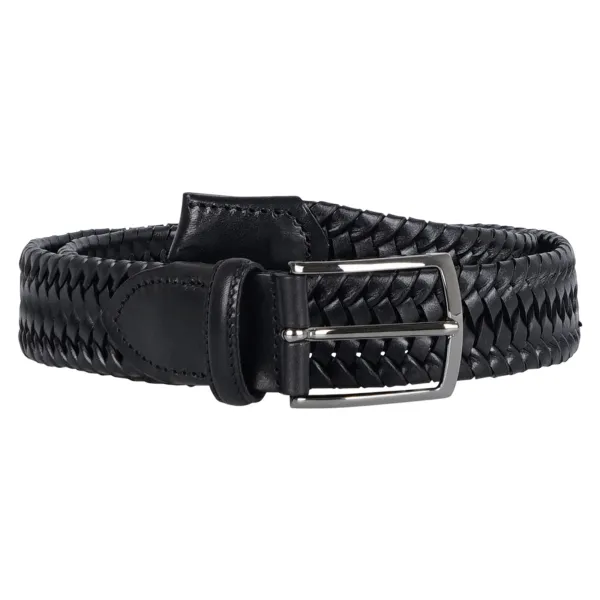 Italian Belts - Cintura nera in pelle a treccia con elastico per uomo | cerato