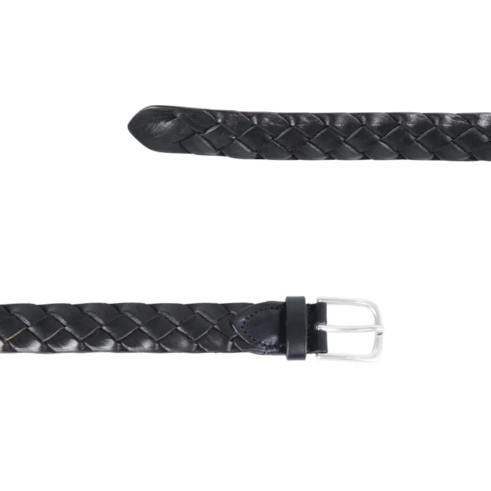 Italian Belts - Cintura nera in pelle a treccia per uomo | treccia 030 new nero