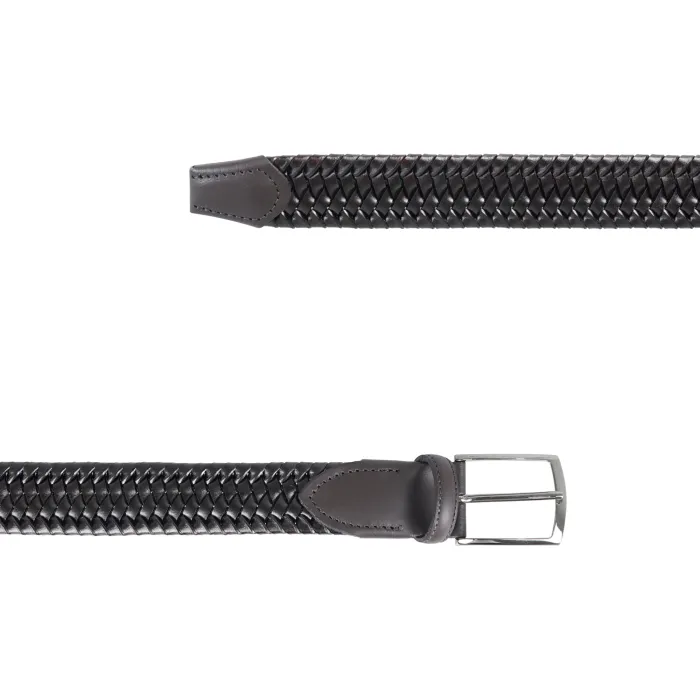 Italian Belts - Cintura marrone in pelle a treccia con elastico per uomo |