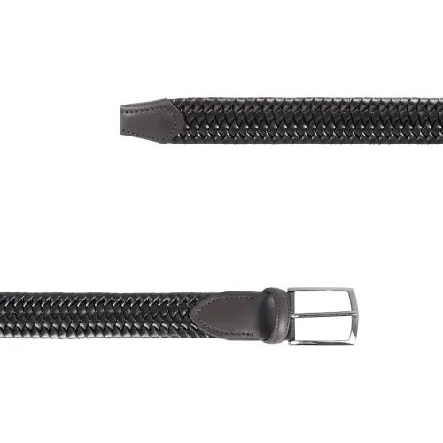 Italian Belts - Cintura marrone in pelle a treccia con elastico per uomo |