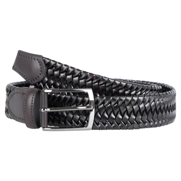 Italian Belts - Cintura marrone in pelle a treccia con elastico per uomo |