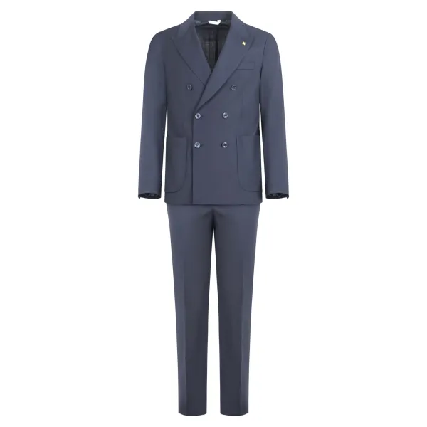 Alessandro Gilles - Abito blu doppiopetto in lana tinta unita per uomo |