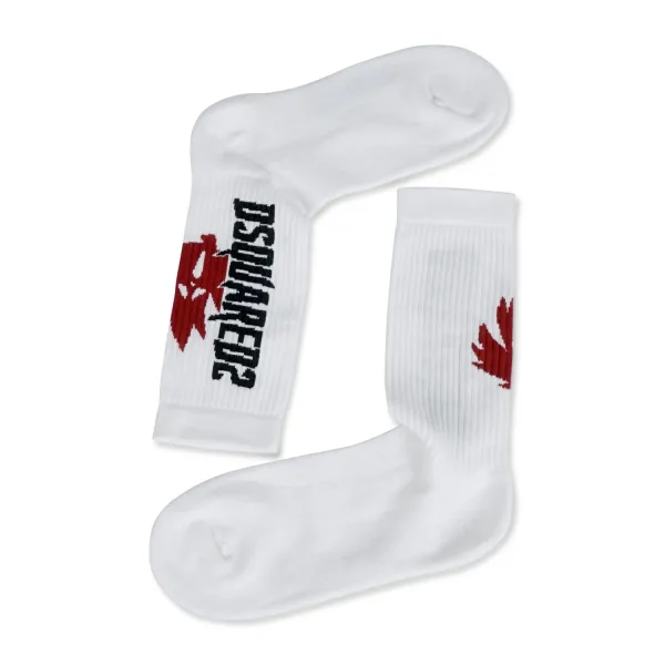 Dsquared2 - Calzini bianchi con l'iconica foglia e logo ricamato per uomo |