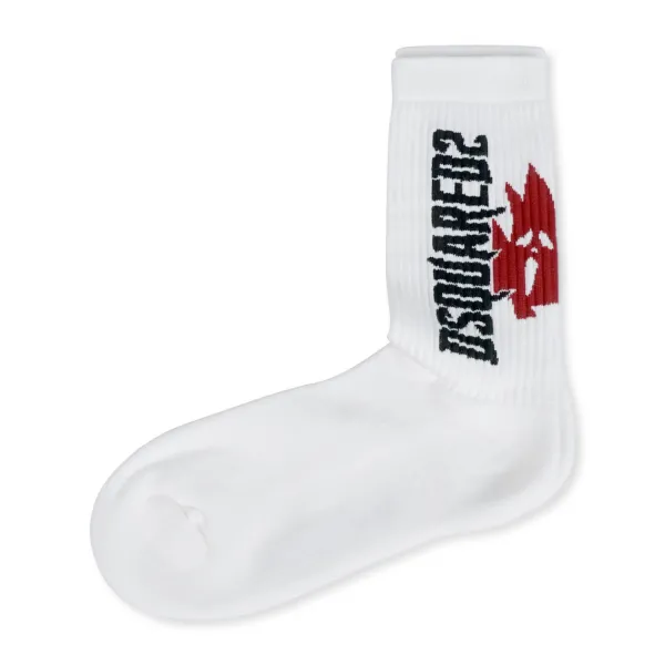 Dsquared2 - Calzini bianchi con l'iconica foglia e logo ricamato per uomo | 2