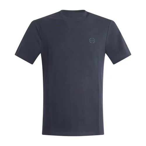 Armani Exchange - T-shirt blu con stampa logo gommato sul petto per uomo |
