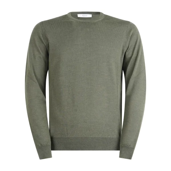 +39 Masq - Maglione girocollo verde in lana merino extrafine per uomo |