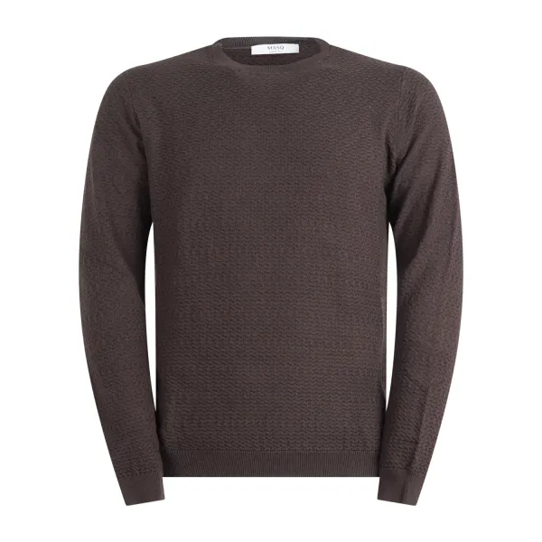 +39 Masq - Maglione girocollo marrone con lavorazione per uomo | m1905-12-00