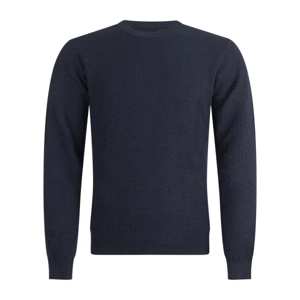 +39 Masq - Maglione girocollo blu con lavorazione per uomo | m1905-12-00 650 blu