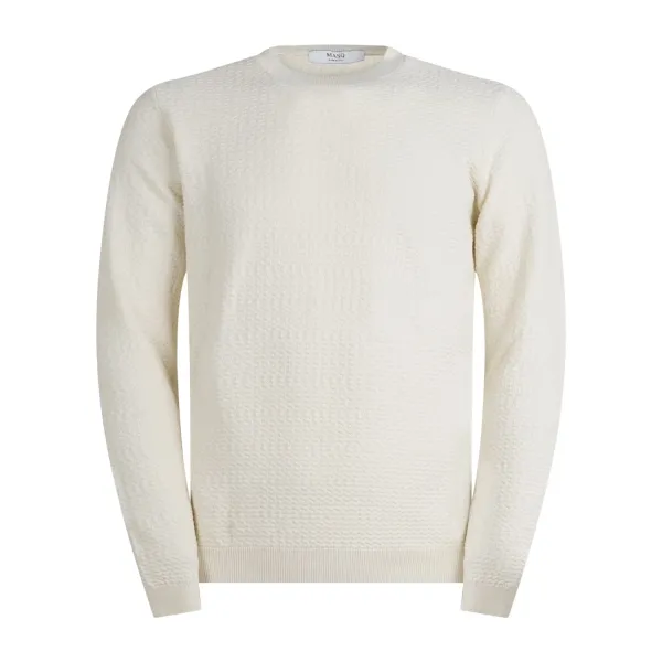 +39 Masq - Maglione girocollo bianco con lavorazione per uomo | m1905-12-00 125