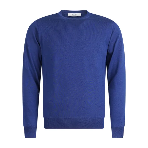 +39 Masq - Maglione girocollo azzurro in lana merino extrafine per uomo |