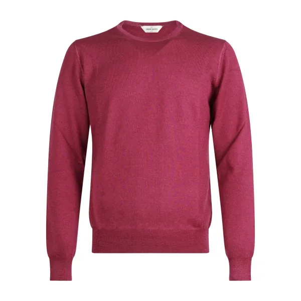 Gran Sasso - Maglione girocollo rosso in lana vergine tinto freddo per uomo |