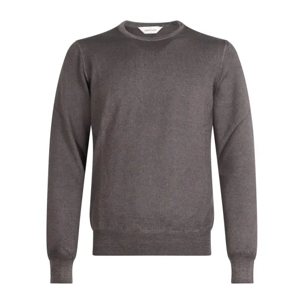 Gran Sasso - Maglione girocollo marrone in lana vergine tinto freddo per uomo |