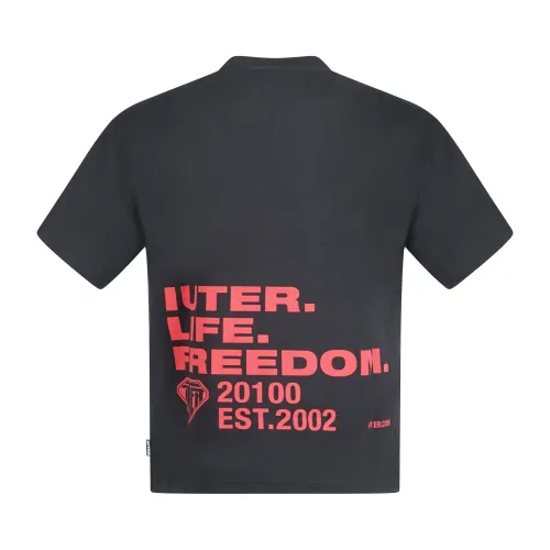 Iuter - T-shirt nera con stampa logo fronte e retro per uomo | 24wits03 black