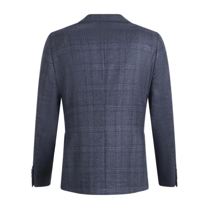 Sartoria Latorre - Giacca blu DR4 a fantasia check in lana per uomo | f44