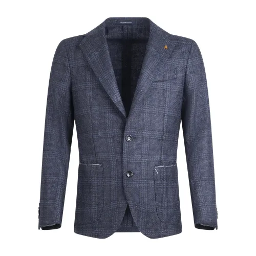 Sartoria Latorre - Giacca blu DR4 a fantasia check in lana per uomo | f44