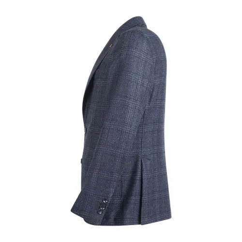 Sartoria Latorre - Giacca blu DR4 a fantasia check in lana per uomo | f44