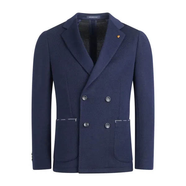 Sartoria Latorre - Giacca blu doppiopetto in jersey di lana per uomo | jf811