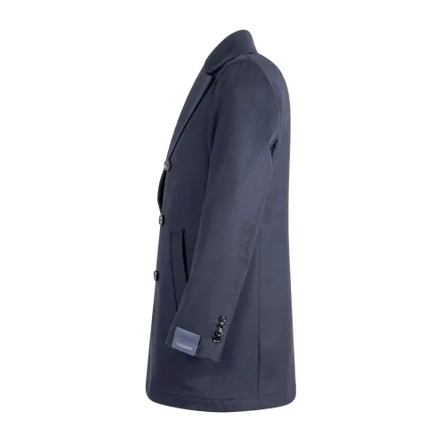 Sartoria Latorre - Cappotto blu doppiopetto in lana e cashmere per uomo |