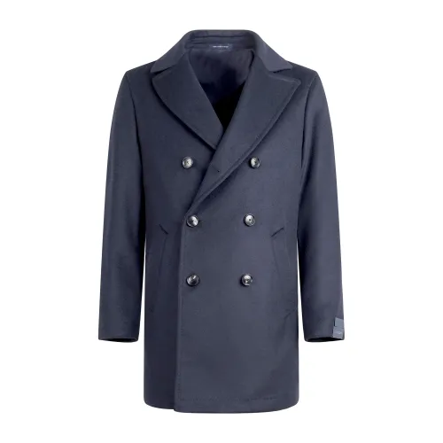 Sartoria Latorre - Cappotto blu doppiopetto in lana e cashmere per uomo |