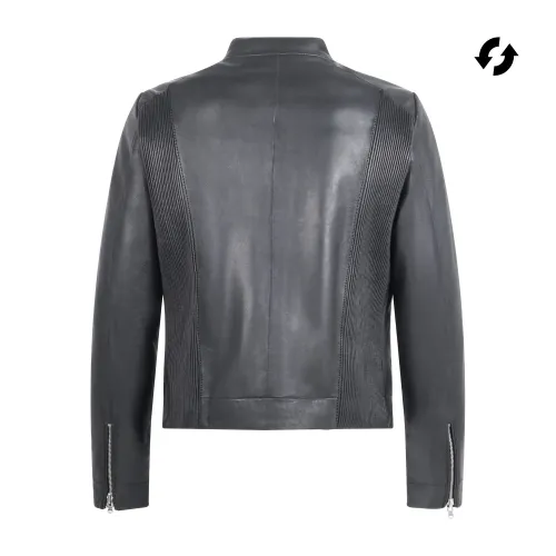 The Jack Leathers - Giubbotto nero reversibile in pelle o nylon per uomo |