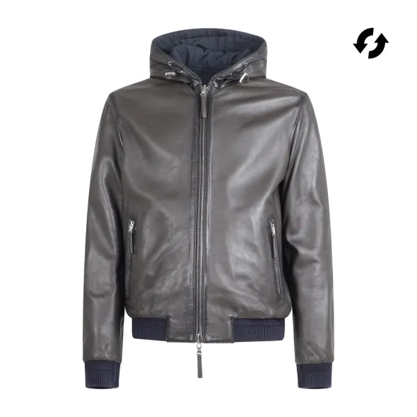The Jack Leathers - Giubbotto marrone con cappuccio reversibile in pelle o