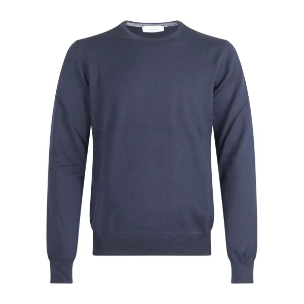 Gran Sasso - Maglione girocollo blu in lana vergine extrafine merinos over per