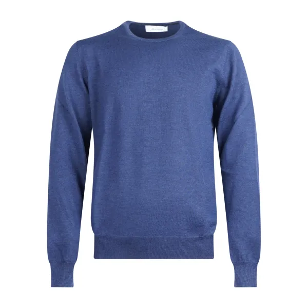 Gran Sasso - Maglione girocollo azzurro in lana vergine extrafine merinos over